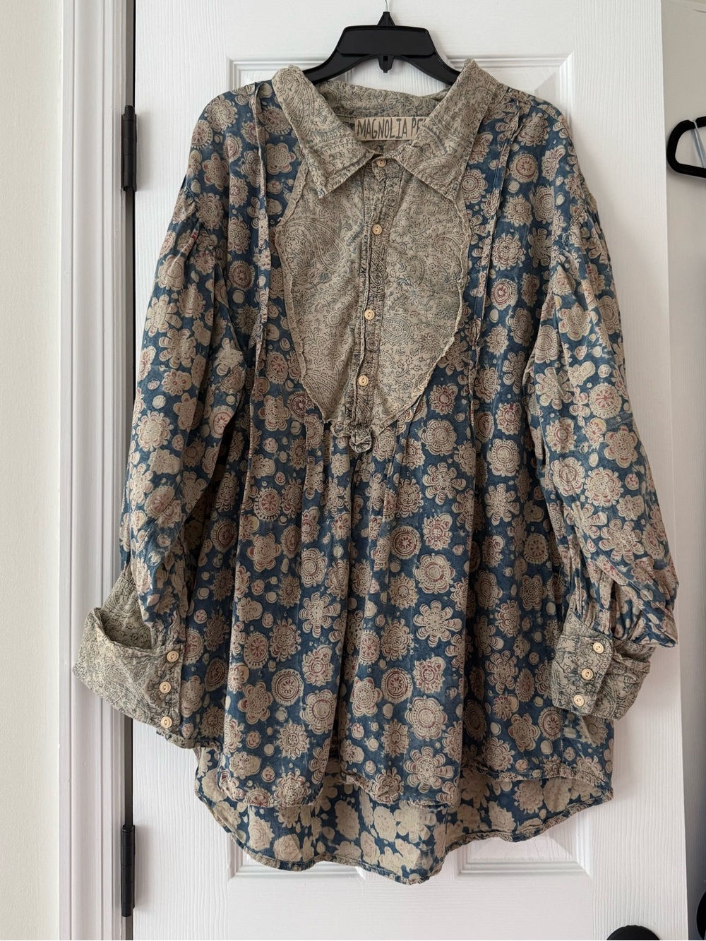 Magnolia Pearl Block Print Tora Shirt 1114 Rourke Oversized Button Neck - Picture 3 of 12